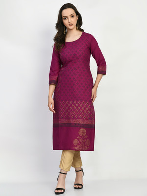 Alexa India Women Block Print A-line Kurta(Red)