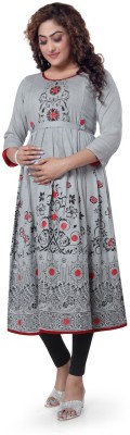 MK Fashion Hub Women Block Print Anarkali Kurta(Grey, Black, Red)