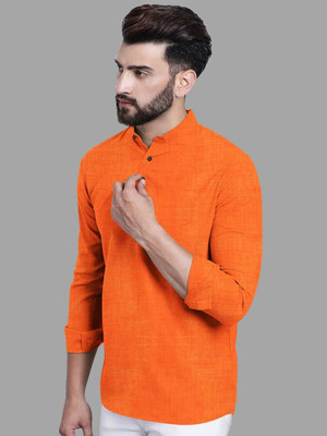 RA Collection Men Solid Straight Kurta(Orange)