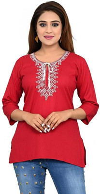 Fatima fashion Women Embroidered Tunic Kurta(Red)