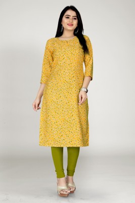 DUTT TEXTILE Women Floral Print Straight Kurta(Yellow)