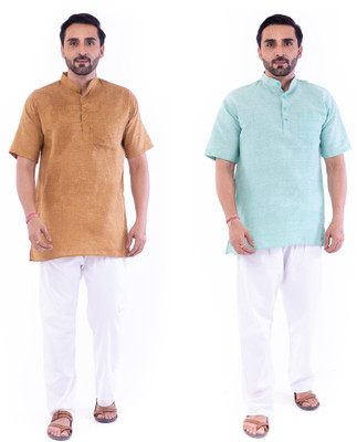 DESHBANDHU DBK Men Solid Straight Kurta(Light Blue, Brown)