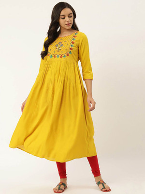 ANOUK Women Printed Anarkali Kurta(Yellow)