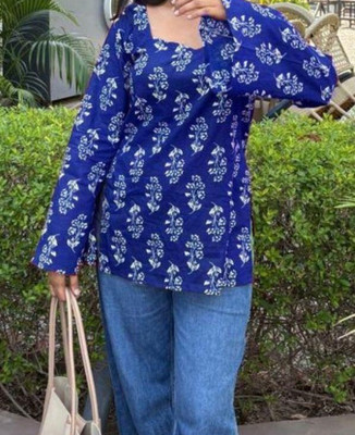 FUNIH FASHION Women Printed, Floral Print A-line Kurta(Blue)
