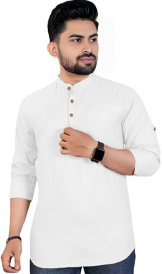 BHUVIKOO Men Solid A-line Kurta(White)