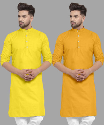 FASHIONFRICKSS Men Solid Straight Kurta(Gold)