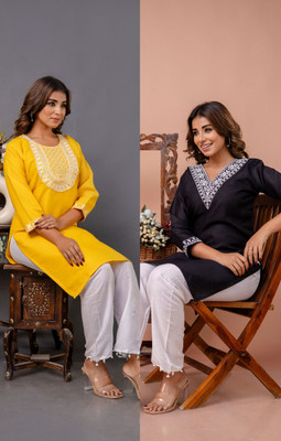 SISTO Women Chikan Embroidery Straight Kurta(Multicolor)