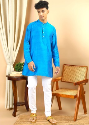 Tattva Men Solid Straight Kurta(Blue)