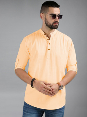 Yugnik Men Solid Straight Kurta(Orange)
