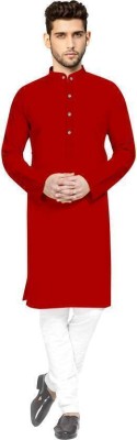 manpera Men Solid Straight Kurta(Red)