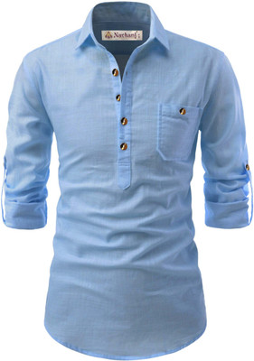 Navkanj Men Solid A-line Kurta(Light Blue)