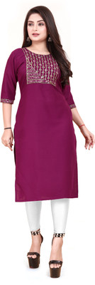 HARISH TEXTILE Women Embroidered A-line Kurta(Purple)