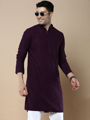 ANOUK Men Geometric Print Straight Kurta(Purple)