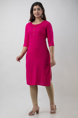 FASHION PATTI Women Solid Straight Kurta(Pink)
