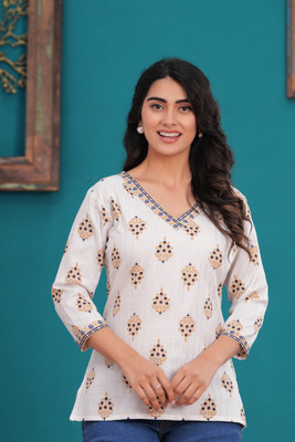 Tejal export Women Printed A-line Kurta(Blue)