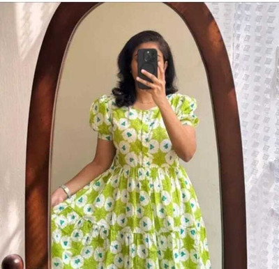 moxica Women Printed Ethnic Dress Kurta(Light Green)