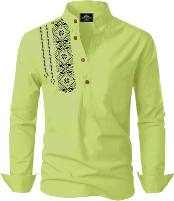 Kavyangle Creation Men Printed Straight Kurta(Light Green)