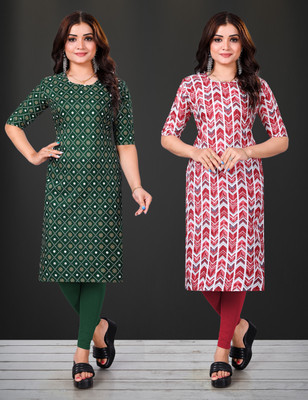 RANGRASIYA CORPORATION Women Printed Straight Kurta(Red)