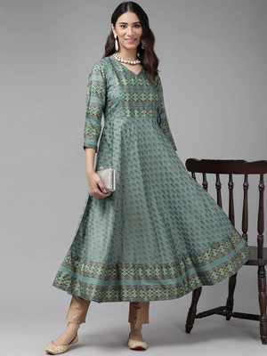 Yash Gallery Women Floral Print Anarkali Kurta(Green)