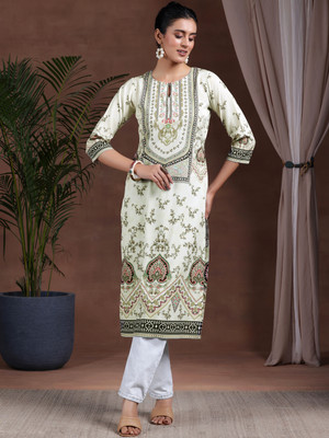 LIBAS Women Printed Straight Kurta(Beige)
