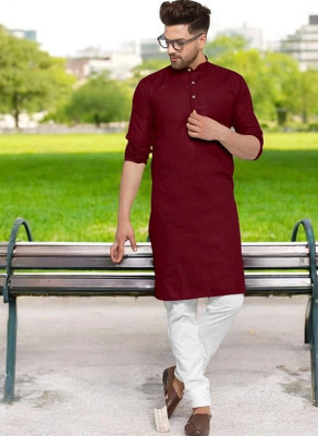 Rashmicreation Men Solid Straight Kurta(Maroon)