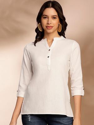 ANOUK Women Solid Straight Kurta(White)
