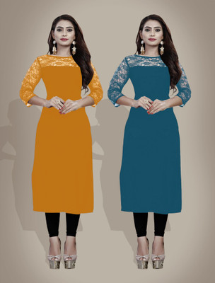 Maheshvi Women Self Design Straight Kurta(Yellow)