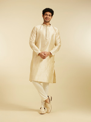 DIWAS by Manyavar Men Solid Straight Kurta(Beige)
