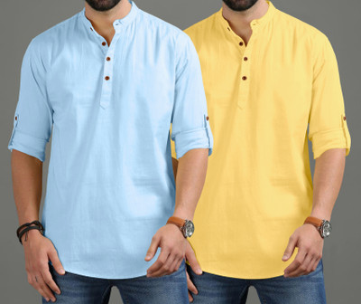 ROYAL SCOUT Men Solid Straight Kurta(Blue, Yellow)