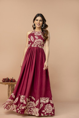 PURSHOTTAM WALA Women Ethnic Dress Maroon Ankle Length Dress
