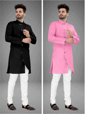 CRYSTALREVENUE Men Solid Trail Cut Kurta(Multicolor)