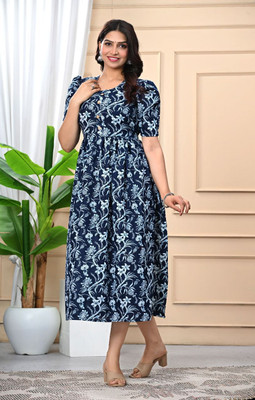 Kddy Clothing Women Printed A-line Kurta(Blue)