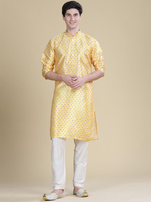 ANOUK Men Abstract Straight Kurta(Yellow)