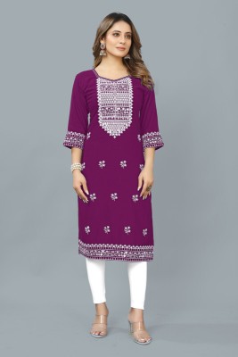 BHARDVAJ K FAB Women Embroidered Straight Kurta(Purple, White)