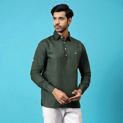 FireFish Men Solid A-line Kurta(Green)