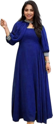 Neminath Women Solid A-line Kurta(Blue)