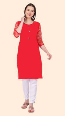 Adgood fashion Women Printed Straight Kurta(Red)