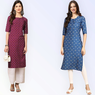 KALLAXI Women Printed Straight Kurta(Multicolor)