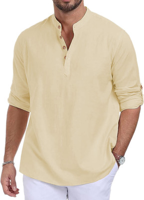 HouseOfCommon Men Solid Straight Kurta(Beige)