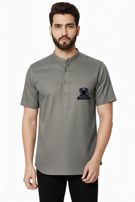 ZAKOD Men Printed Straight Kurta(Grey)