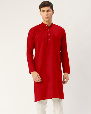 tejvin Men Solid Straight Kurta(Red)