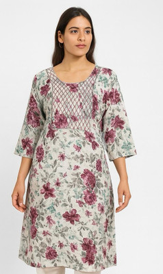 Velmora Fashion Women Floral Print Straight Kurta(Maroon)