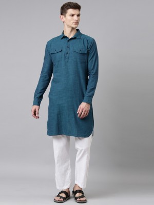 Whiteheart Men Solid Pathani Kurta(Green)