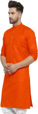 VINAARI Men Solid A-line Kurta(Orange)