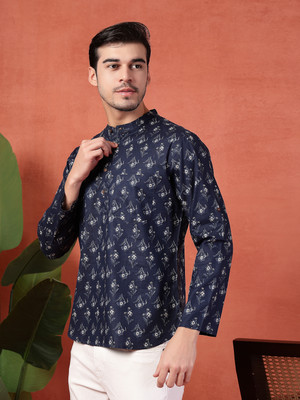 Sangria Men Printed Straight Kurta(Blue)