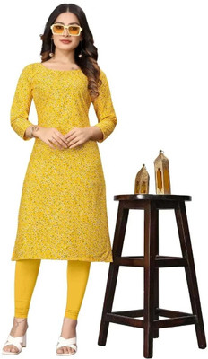 ALAKH FASHION Women Printed Straight Kurta(Yellow)