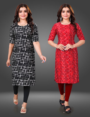 Tashvi Creation Women Printed Straight Kurta(Red)