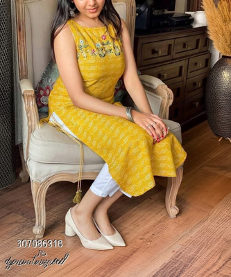 BHADORIYA FASHION HUB Women Embroidered A-line Kurta(Yellow)