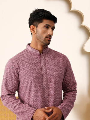 Jompers Men Self Design Straight Kurta(Purple)