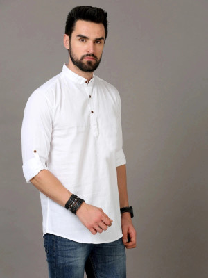 KRISHASALES Men Solid Straight Kurta(White)